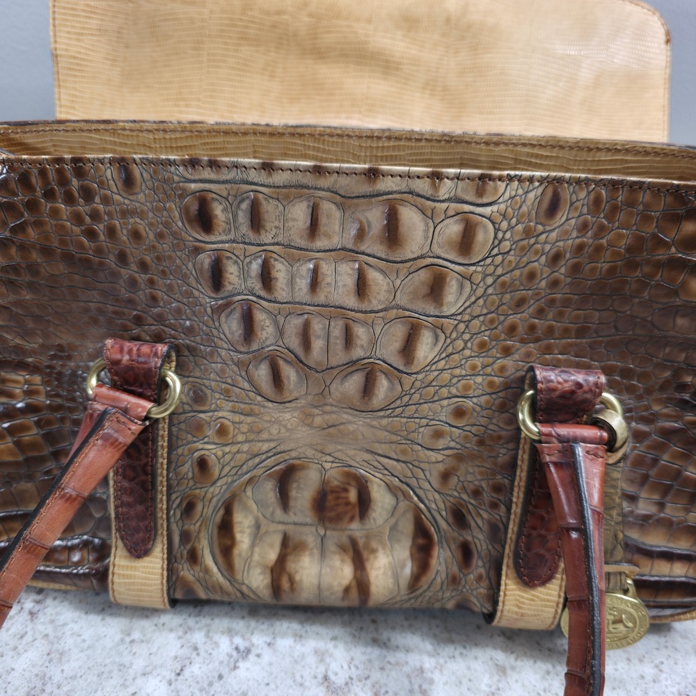 Brahmin Tricolor Collection Brown Croc Embossed Leather Satchel Handbag - Picture 9 of 16